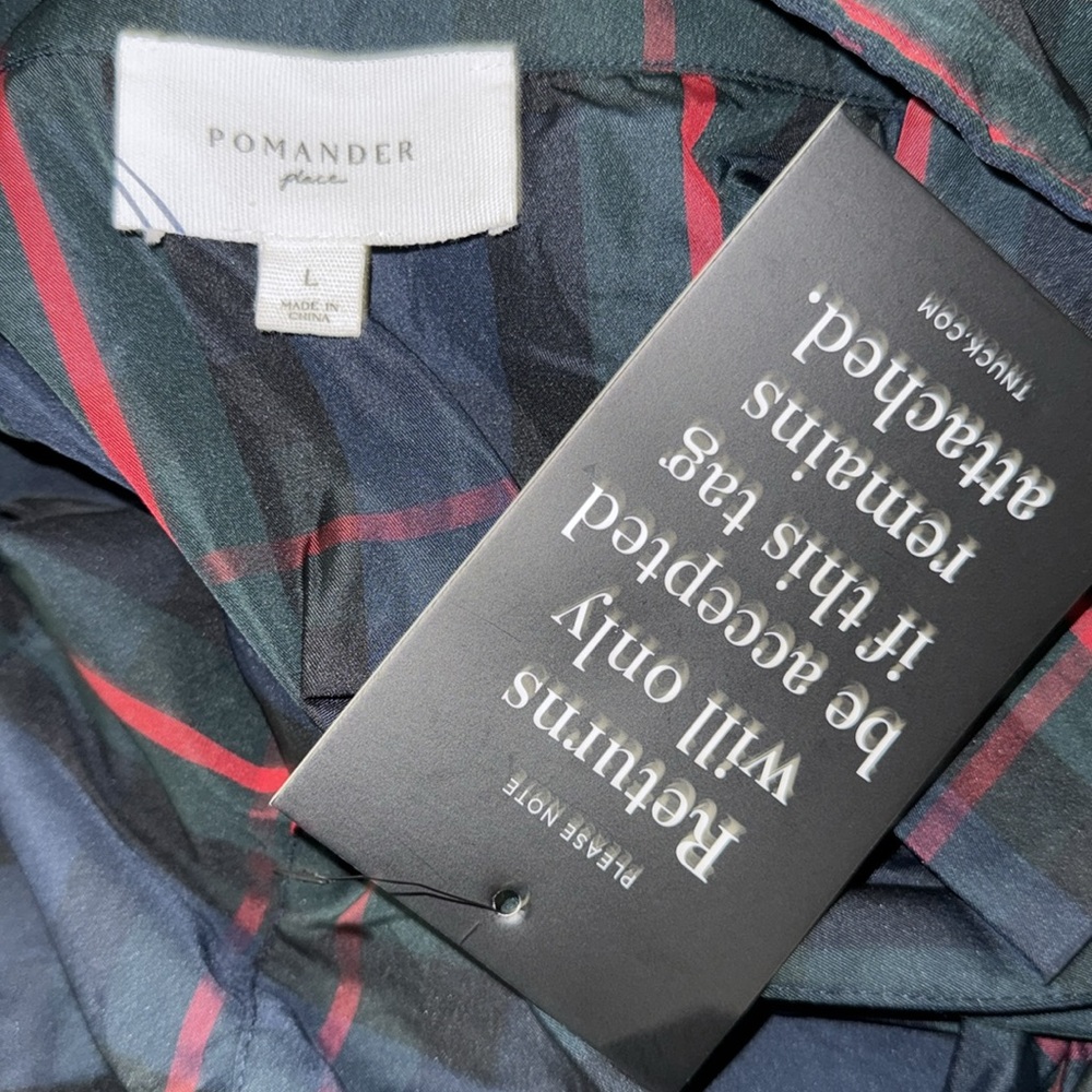 Pomander Place NEW Fraser Navy Plaid Ashlen Peplum Long Sleeve Blouse Top Size L - Picture 9 of 9
